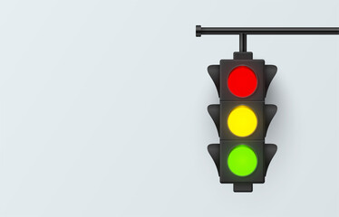 Traffic light empty realistic banner, template. Control of transport movement on roadway.
