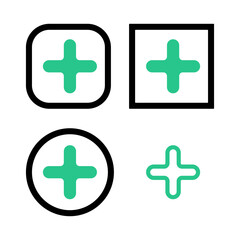 Fototapeta premium Medical vector icons. Set of medical symbols on white background. Vector illustration. Various green medical crosses.