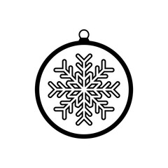 Gray Christmas ball with a snowflake. Vector icon of Christmas and New Year ball toy in flat style. Outline of a New Year's ball with a snowflake. Icon isolated. Vector illustration.