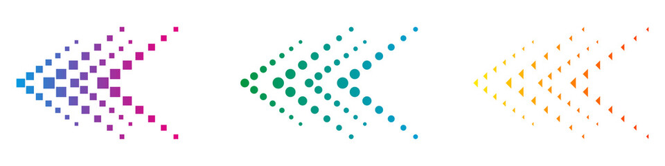 Set of colored arrows with halftone effect. Vector illustration. Arrows collection isolated.