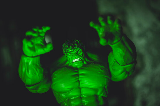 NEW YORK USA, JAN 20 2021: portrait of Marvel Legends Incredible Hulk enraged - Hasbro action figure