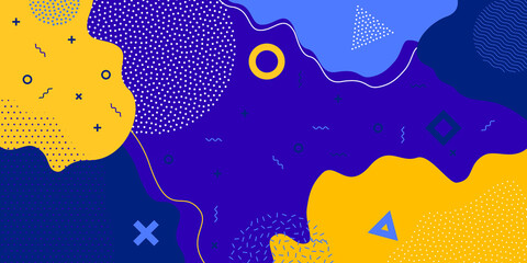 Fototapeta Background, abstract geometric shape and Memphis pattern, vector color splash obraz