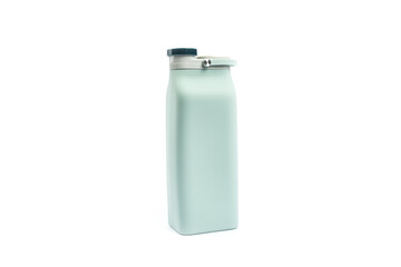 soft water bottle isolated white background. collapsible liquid container. travel equipment