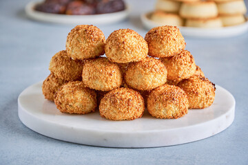 Traditional arabic sweets. Maamoul cookies with dates  .Close up