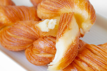 Fried Dough Twist close up. Mahua. Chinese classical bakery snack dessert.