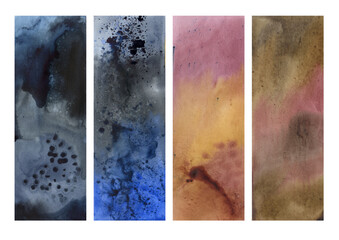 Set of watercolor textures.
Isolated over white background.
Blue-gray, gray, brown, marsh. Grunge.