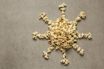 coronavirus shape made of popcorn, popcorn day
