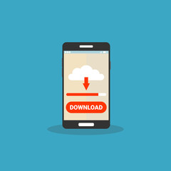 Smartphone with file download. Downloading process concept. Vector illustration.