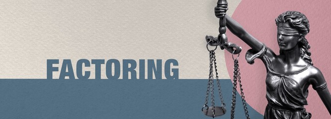 Factoring. Close-up of a Lady Justice statue. Law and lawyer symbol. Figure stands in front of...