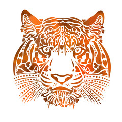 The tiger's muzzle is multicolored. Symbol of the new year 2022. Vector illustration