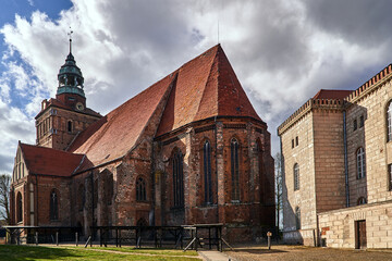 Medieval, gothic church with a belfry in Osna