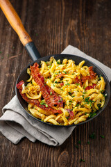 Spaetzle with bacon and onion, German cuisine