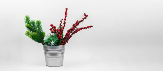 Trash bin with green plant concept, take care about plants, ecology and environment banner