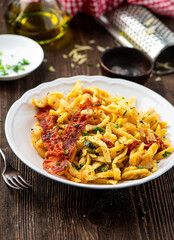 Spaetzle with bacon and onion, German cuisine