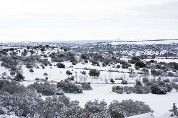 Madrid skyline with a lot of snow