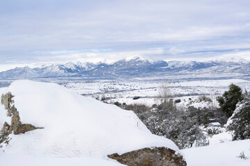View to the mountains of north Madrid after the historical snow fall