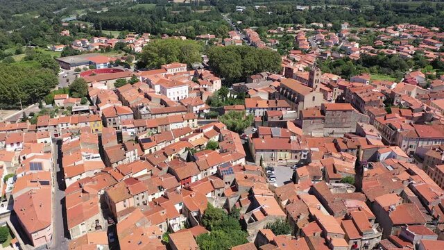Panoramic view from above on the picturesque city Millas. France. High quality 4k footage