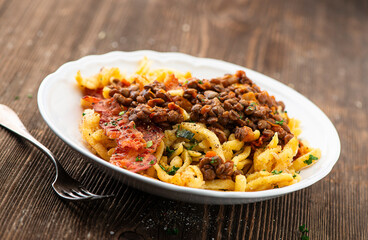 Spaetzle with lentils and bacon