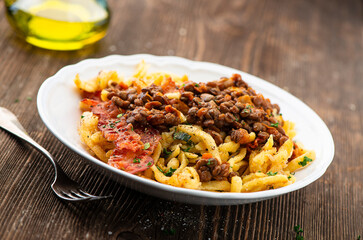 Spaetzle with lentils and bacon