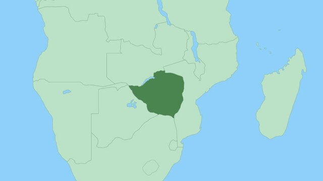 Map of Zimbabwe with pin of country capital. Zimbabwe Map with neighboring countries in green color.