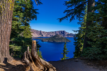 This is Crater Lake National Park in Oregon. The water of this extremely deep lake appears blue-purple. © tiva48