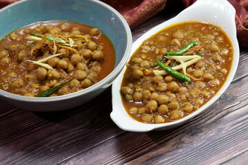 Top down view of a bowl of spicy and tangy Amritsari Chole