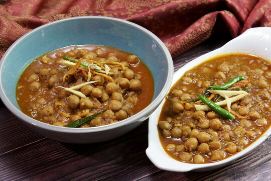 Top down view of a bowl of spicy and tangy Amritsari Chole