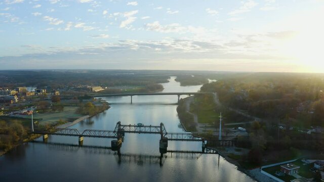 Drone Over Illinois River Bridges at Ottawa IL
