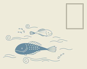 Korean traditional vector illustration with fish.