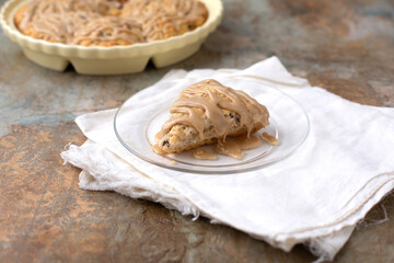 Homemade Pecan Scones on a Rustic Background