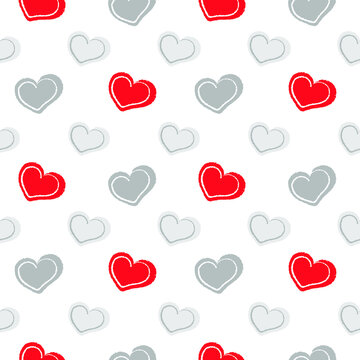 Seamless Red And Gray Heart Pattern In White Background