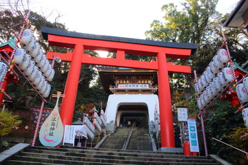 江島神社 鳥居 Enoshima Shrine Torii Gate - obrazy, fototapety, plakaty