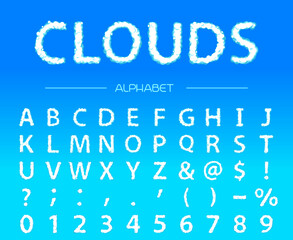 Clouds alphabet. Vector font.