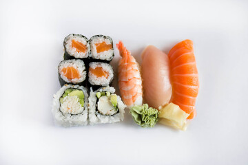 a sushi plate with different kind of sushi 