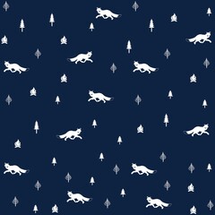 Illustration pattern fox with tree and background