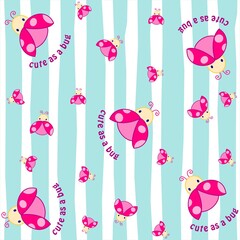 Illustration pattern cute lady bug purple with lines fabric background