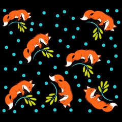 Illustration pattern red fox with background