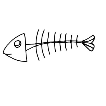 Fish skeleton. Vector illustration. Doodle. Hand drawing.