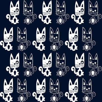 Illustration pattern cute cat with two colors with background for fashion design or others products.