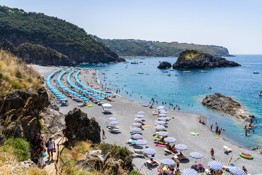 A beautiful sandy beach near the famous Arcomagno cave, San Nicola Arcella, Calabria, Italy