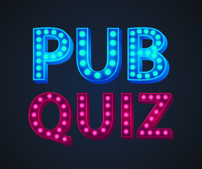 Quiz pub concept. Test, exam, answer, education, learning, internet, lottery. Vector illustration