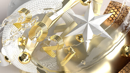 2021 3d New Year Abstract Graphic Composition in Gold and White
