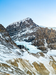 Fototapeta na wymiar Vertical view of a glacier in the Canadian Rockies