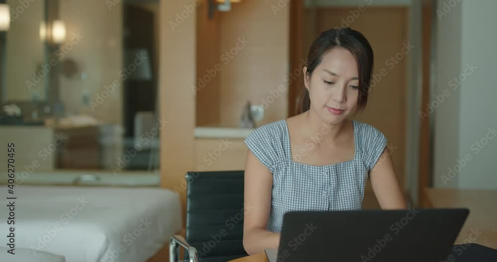 Canvas Prints Woman work on laptop computer at hotel home