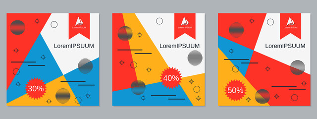 Square geometric style flyer, banner, booklet, brochure cover vector templates collection