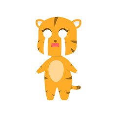 Fototapeta premium vector illustration of a funny, cute, and adorable tiger or chibi cat character. sad or crying tiger expression. flat style. design elements. Can be used for stickers and mascot logo