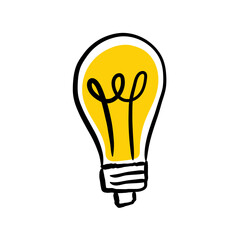 Hand drawn lightbulb. Idea and solution icon doodle. Handmade illustration of electric lamp.