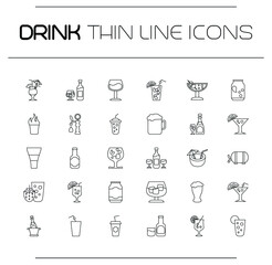 Drink thin line icon set. Vector illustration