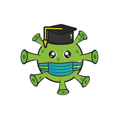 mascot corona graduated school, corona virus character vector on white vector background