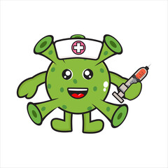 cute mascot corona virus as a nurse, cartoon virus character with vector design eps 10